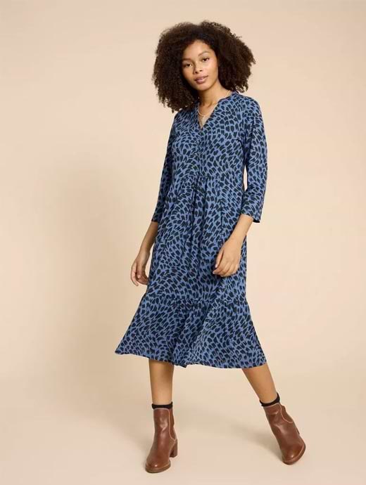 White Stuff Petite Women's Naya Jersey Dress Blue Print 
