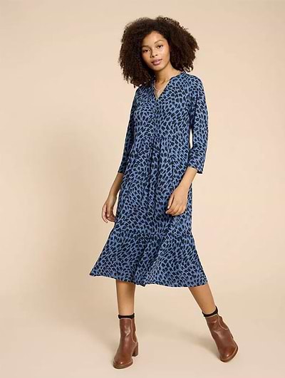 White Stuff Petite Women's Naya Jersey Dress Blue Print White Stuff Petite Women's Naya Jersey Dress Blue Print