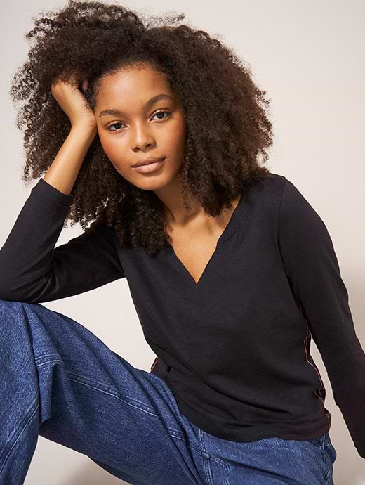 White Stuff Women's Nelly Long Sleeve Tee Pure Black