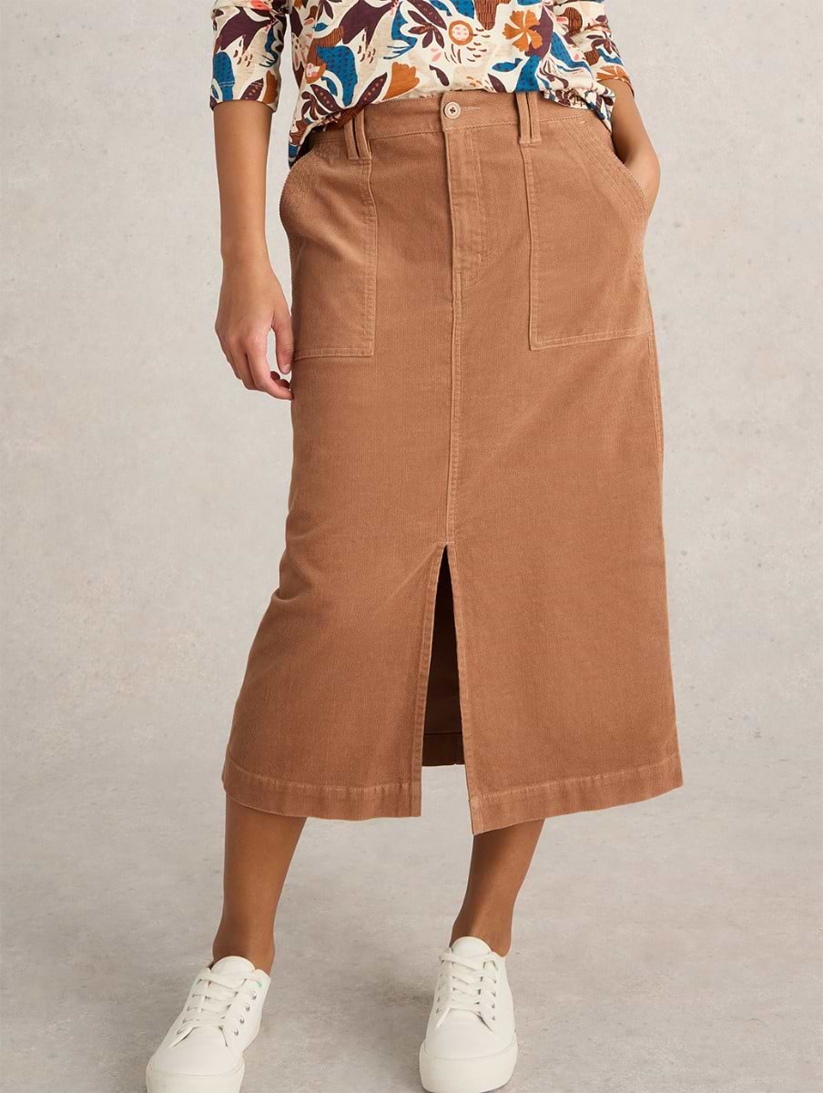White Stuff Women's Petite Maren Organic Cord Skirt Light Natural
