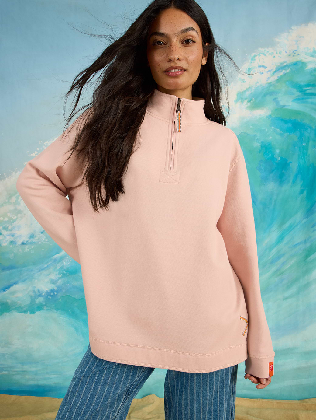 White Stuff Women's Rewind Half Zip Sweat Plain Light Pink 