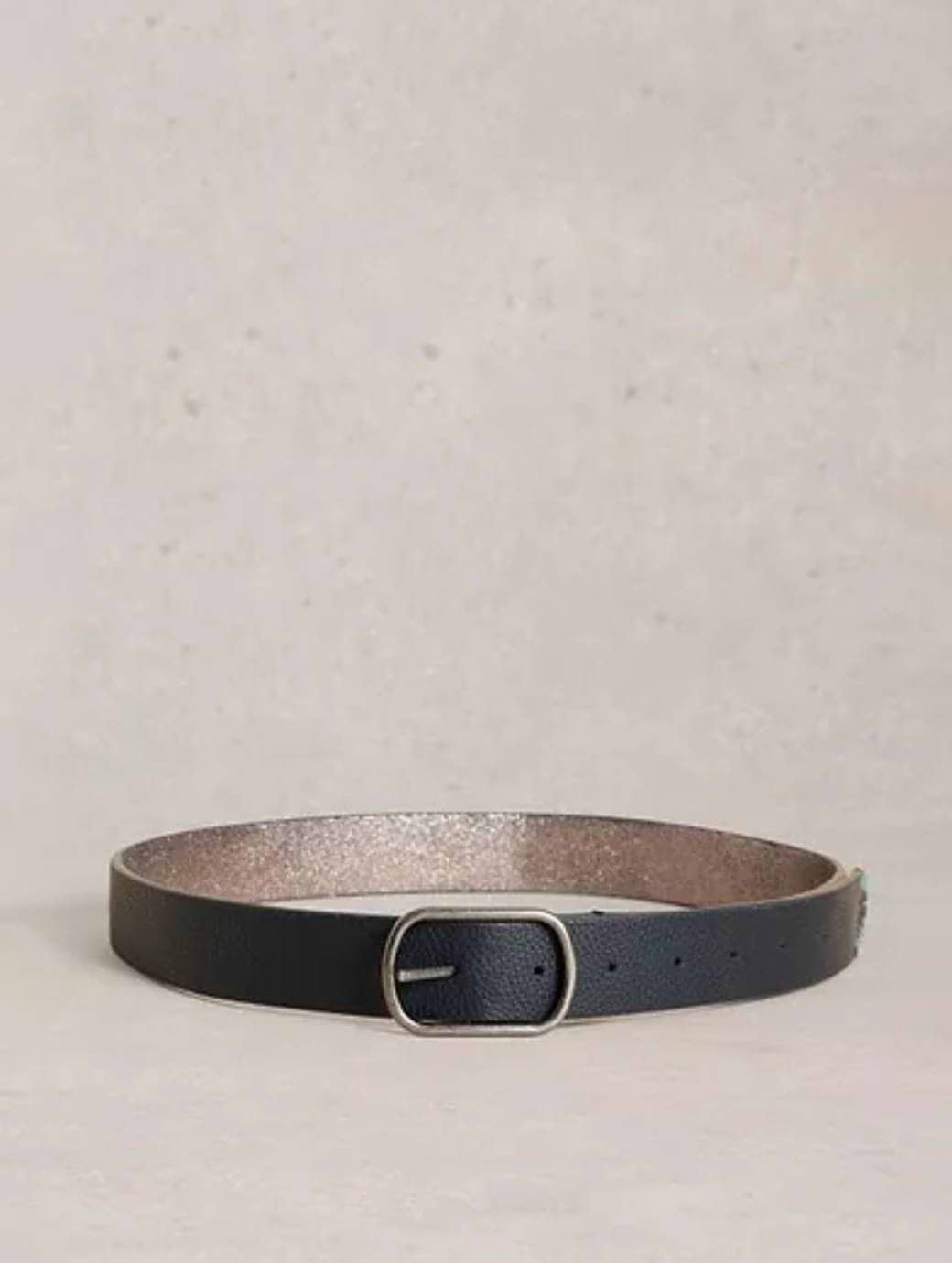 White Stuff Women's Reversible Leather Belt Pewter Metallic