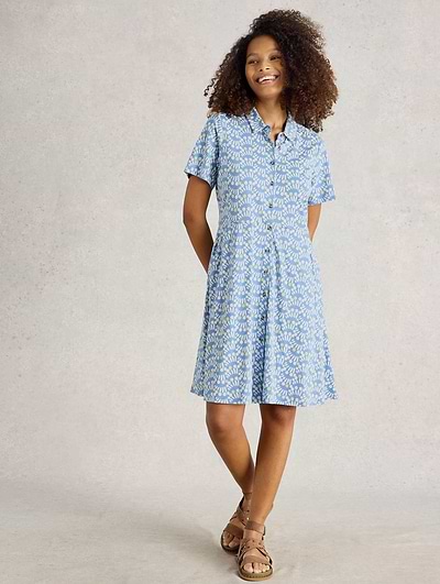 White Stuff Women's Ria Jersey Shirt Dress Blue Print White Stuff Women's Ria Jersey Shirt Dress Blue Print