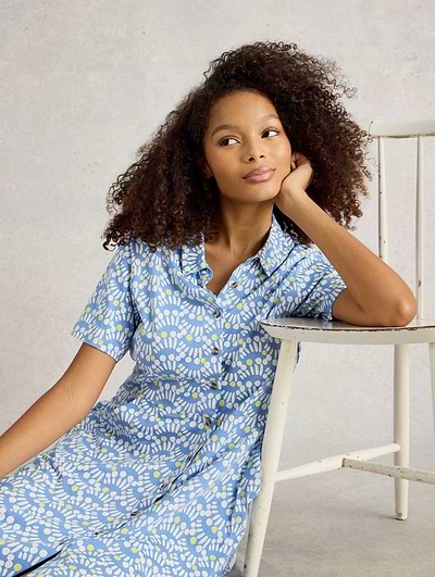 White Stuff Women's Ria Jersey Shirt Dress Blue Print White Stuff Women's Ria Jersey Shirt Dress Blue Print