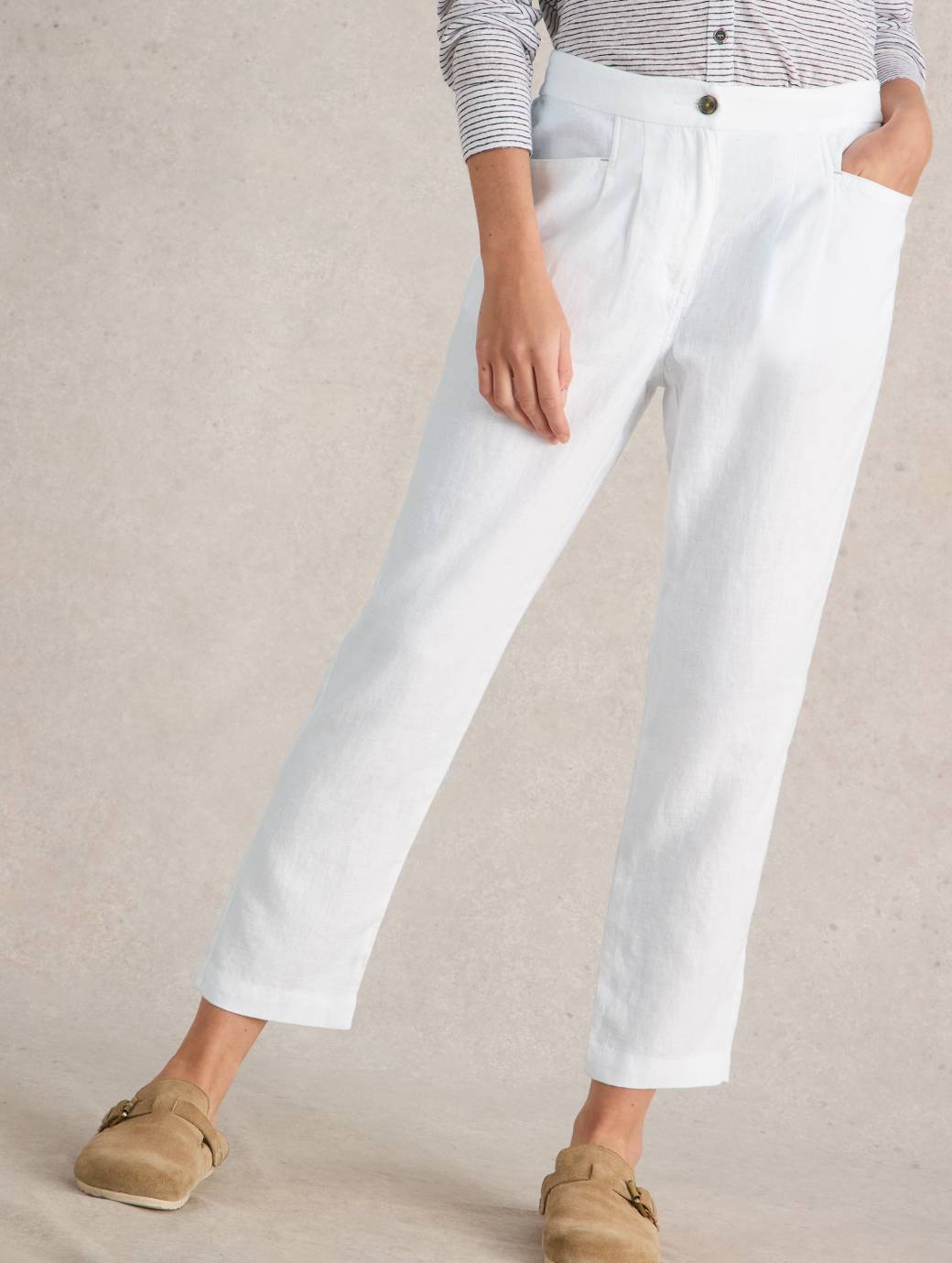 White Stuff Women's Rowena Linen Trouser Regular Brilliant White 