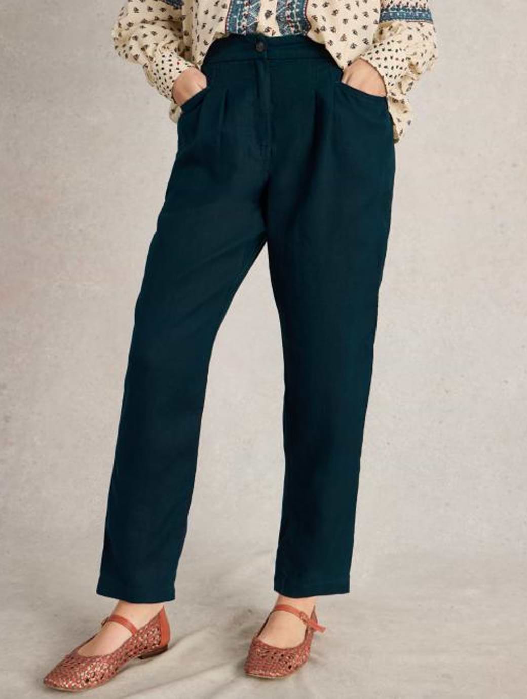White Stuff Women's Rowena Linen Trouser Regular Dark Navy 