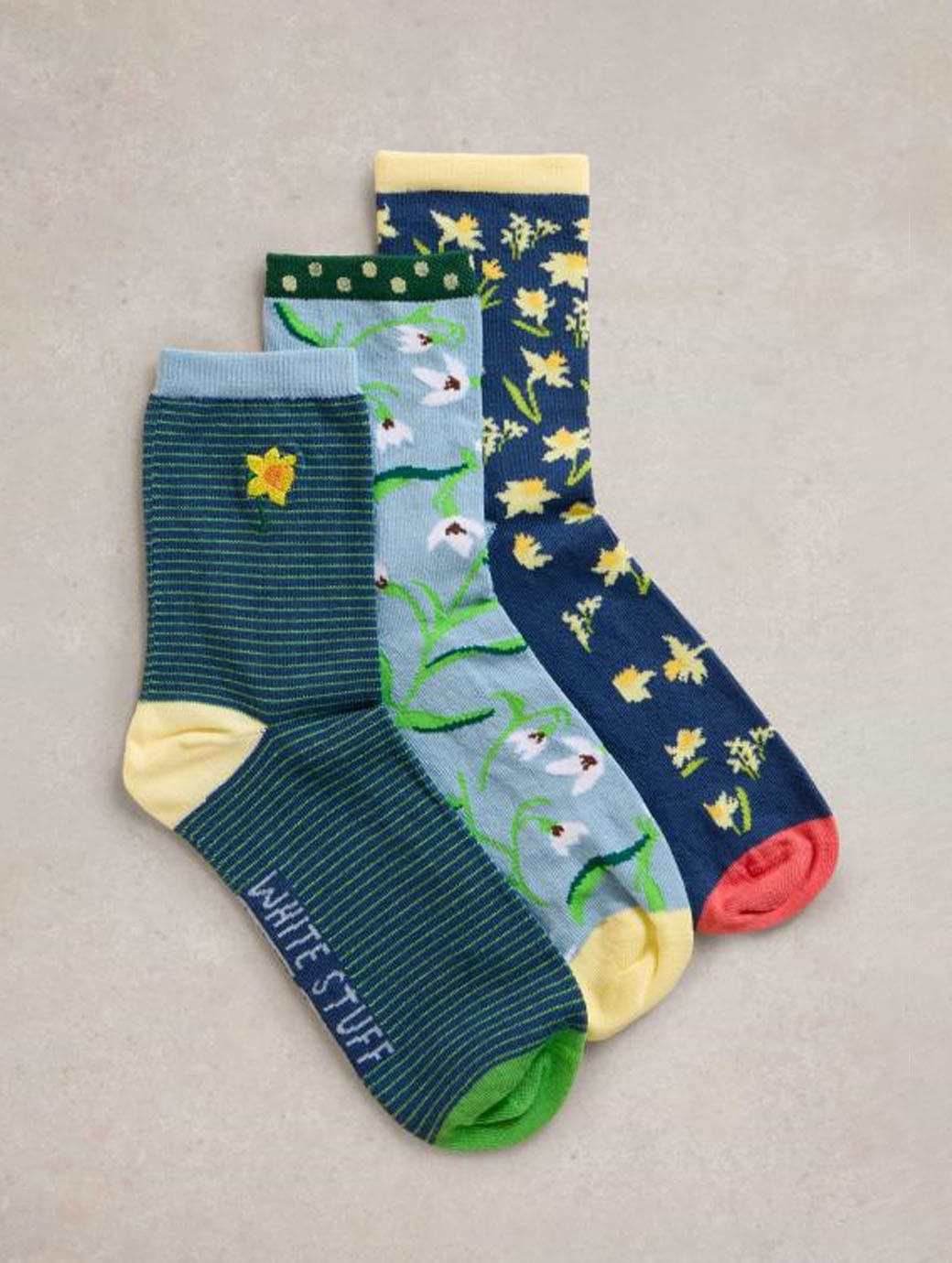 White Stuff Women's Spring Floral Ankle Socks 3 Pack Blue Multi 