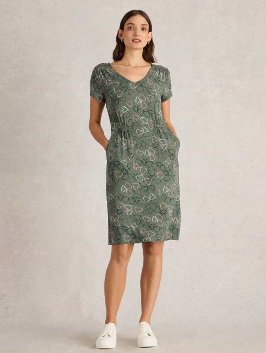 White Stuff Women's Tallie Jersey Dress Petite Green Print 