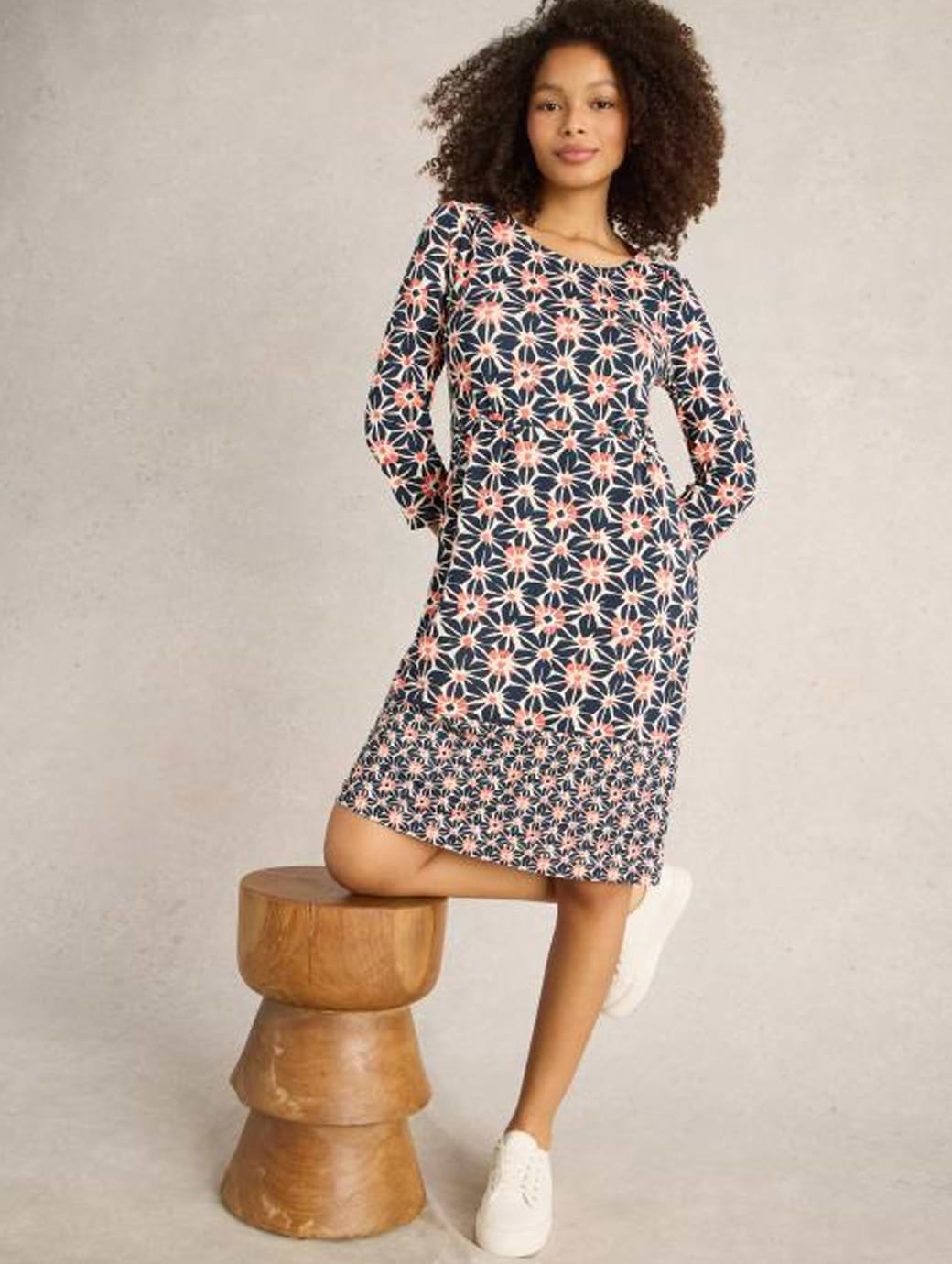 White Stuff Women's Tallie Jersey Dress Petite Navy Print