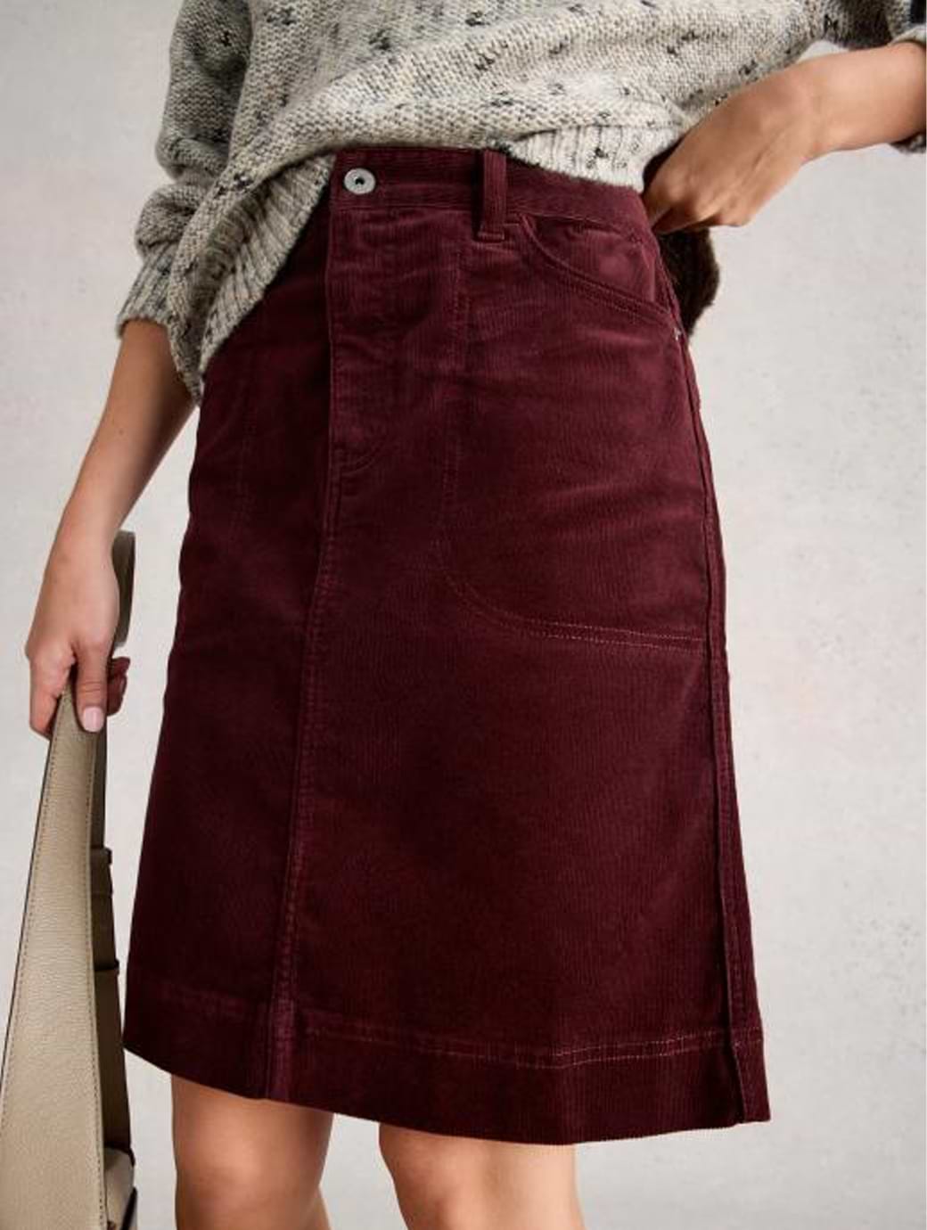 White Stuff Women's Tia Cord Skirt Dark Plum