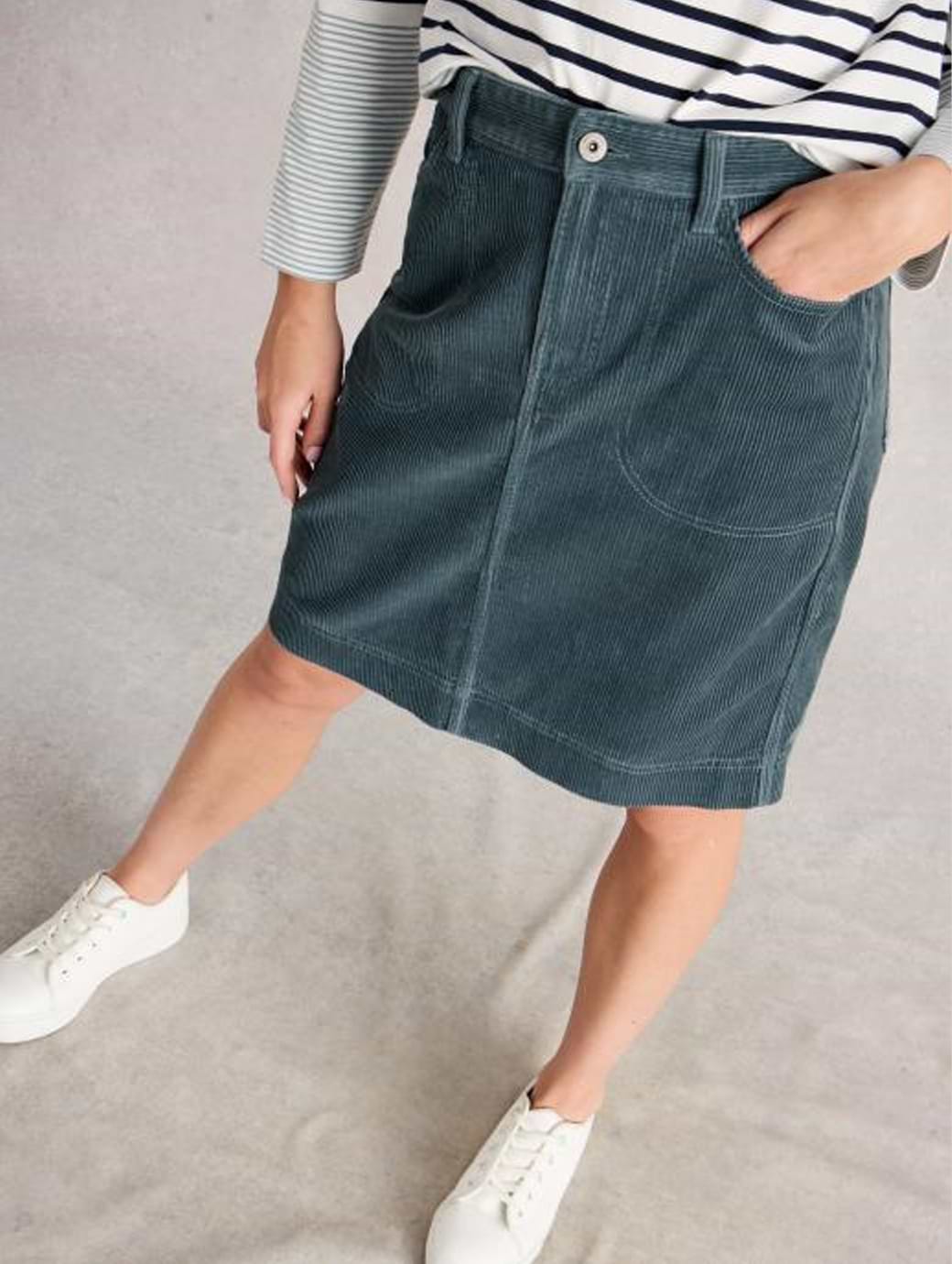 White Stuff Women's Tia Cord Skirt Dusty Blue