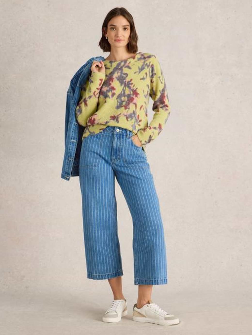White Stuff Women's Tia Wide Leg Crop Jean Regular Denim Multi