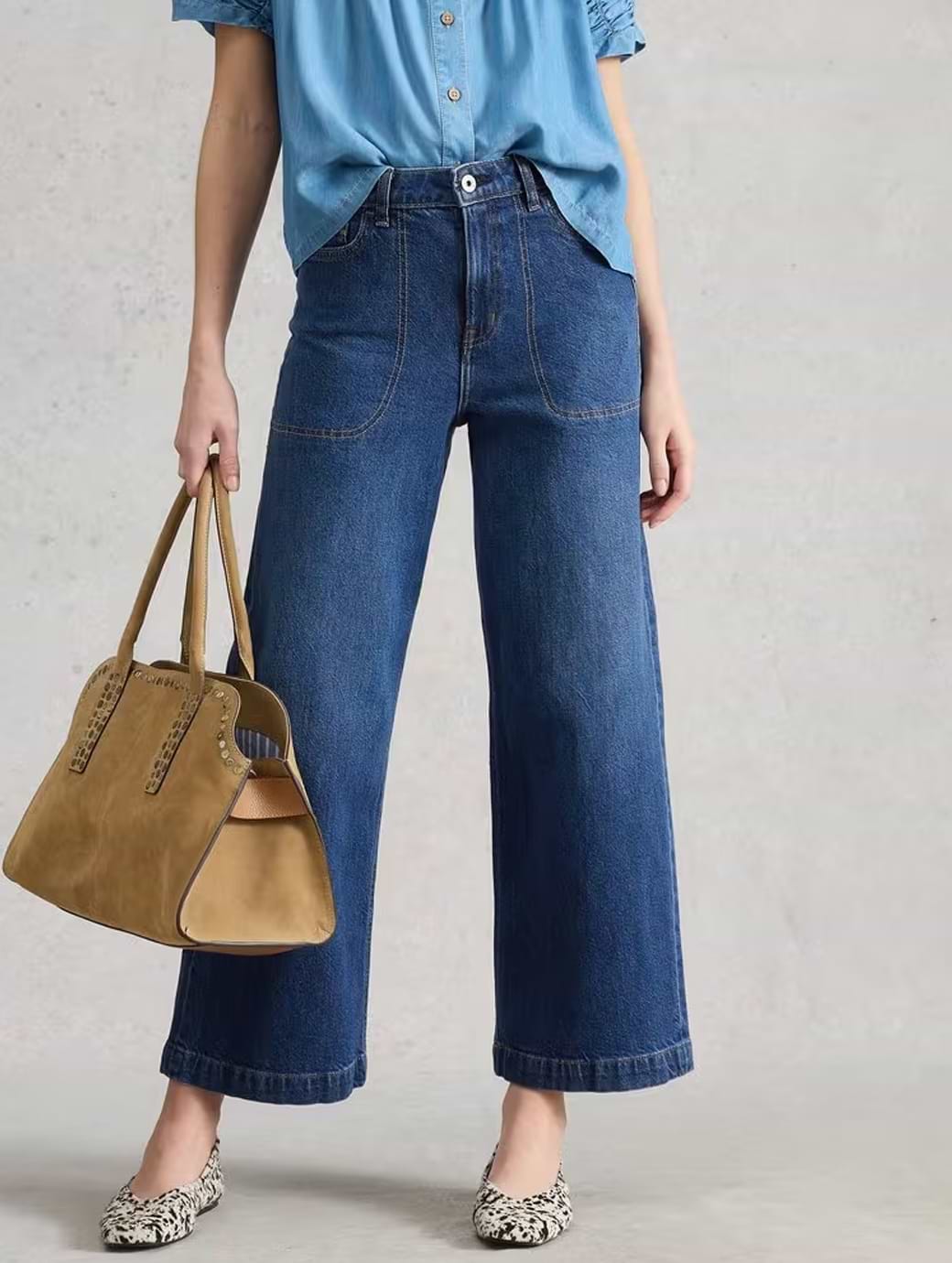 White Stuff Women's Tia Wide Leg Cropped Jeans Dark Denim