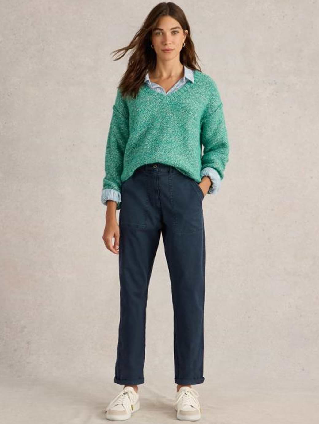 White Stuff Women's Twister Chino Trouser Regular Dark Navy