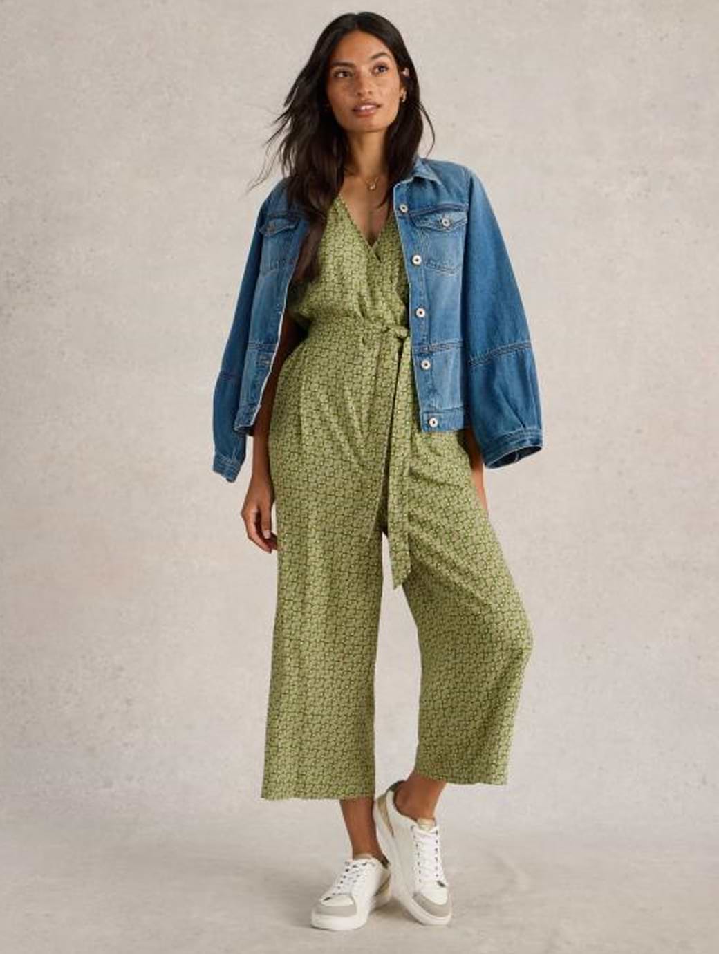 White Stuff Women's Verity Linen Blend Jumpsuit Regular Green Print 