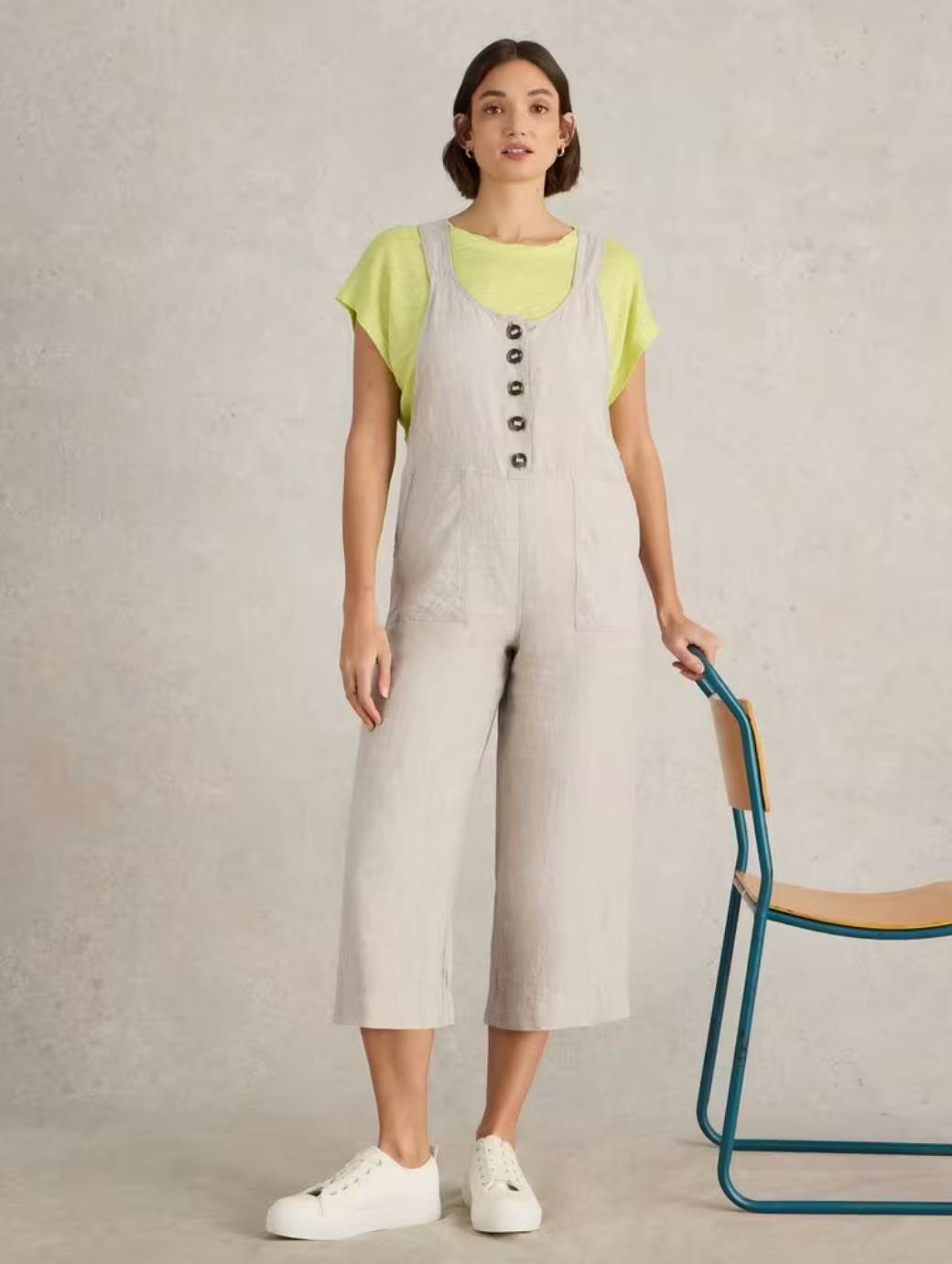 White Stuff Women's Viola Linen Dungaree Regular Light Natural 