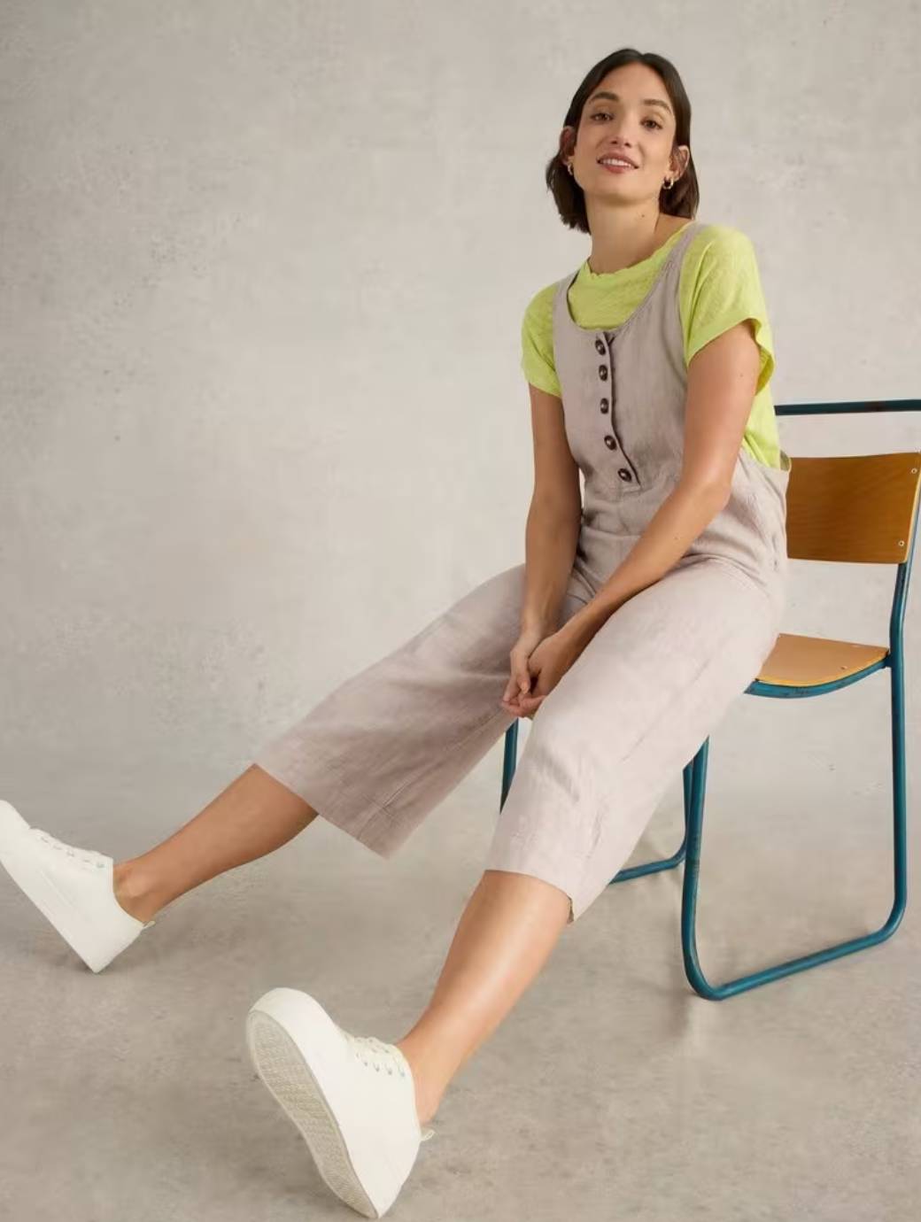 White Stuff Women's Viola Linen Dungaree Short Light Natural 