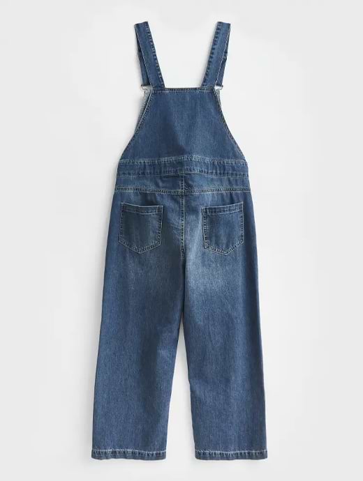 White Stuff Women's Wide Leg Cropped Dungarees Mid Denim