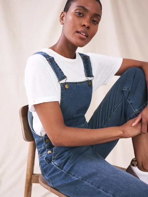 White Stuff Women s Wide Leg Cropped Dungarees Mid Denim