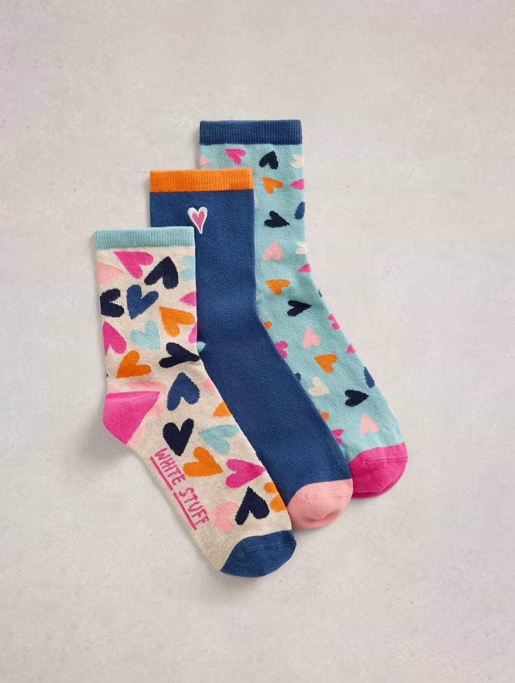 White Stuff Women's 3-Pack Heart Socks Blue Multi