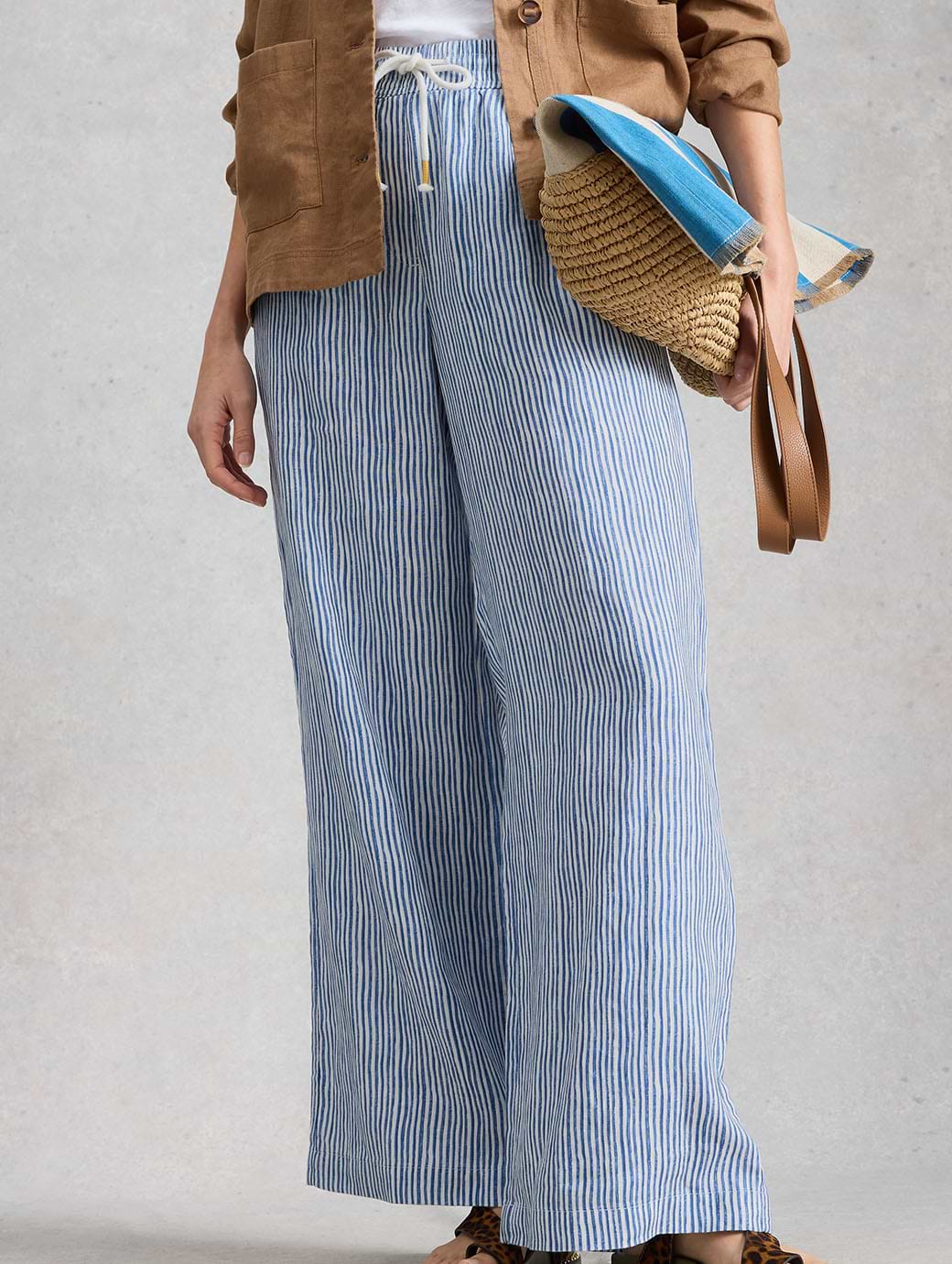 White Stuff Women's Ally Linen Wide Leg Trousers Blue