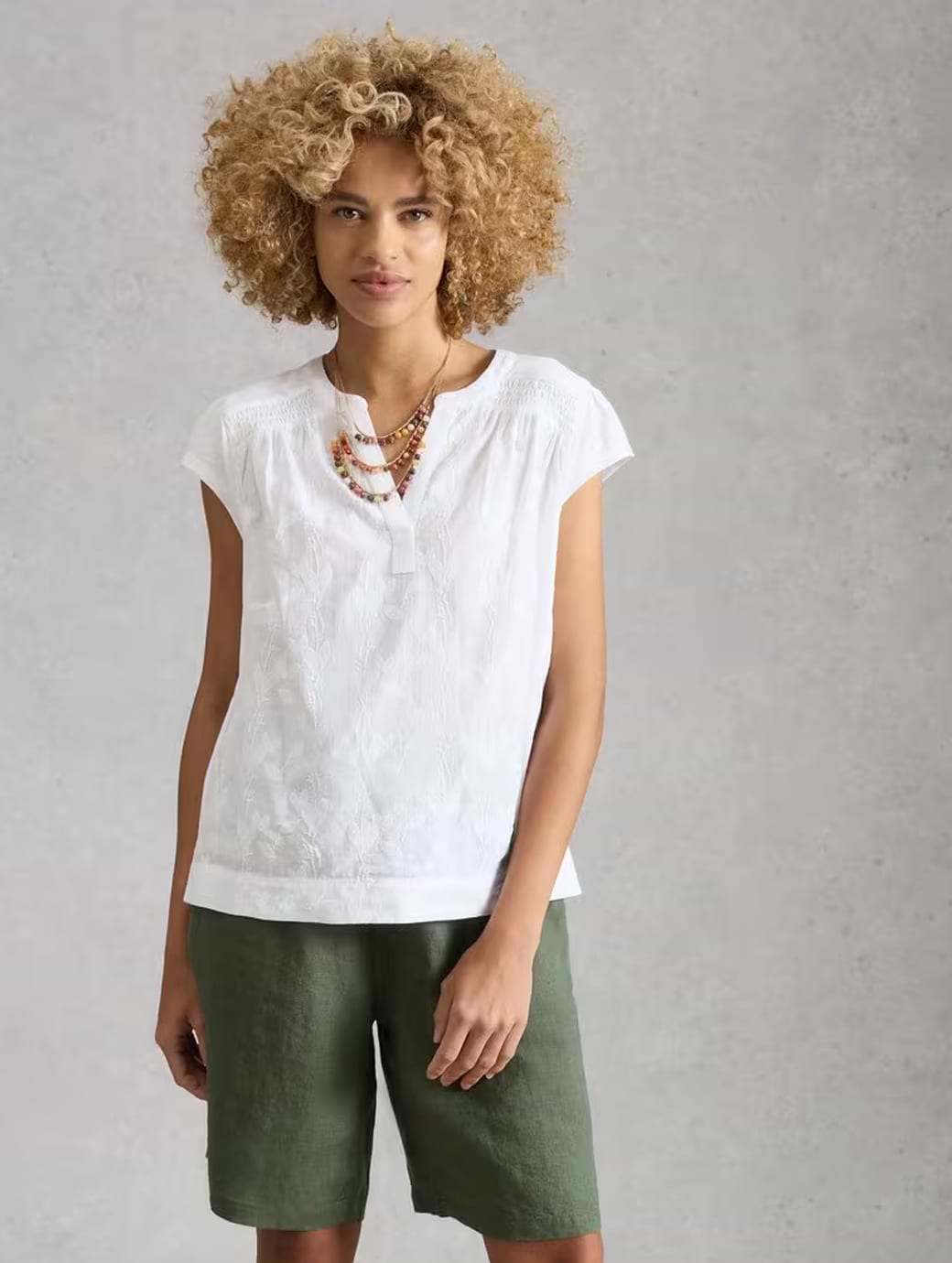 White Stuff Women's Amelia Embroidery Top Brilliant White