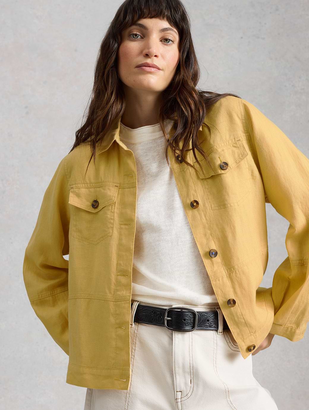 White Stuff Women's Camille Linen Jacket Light Yellow