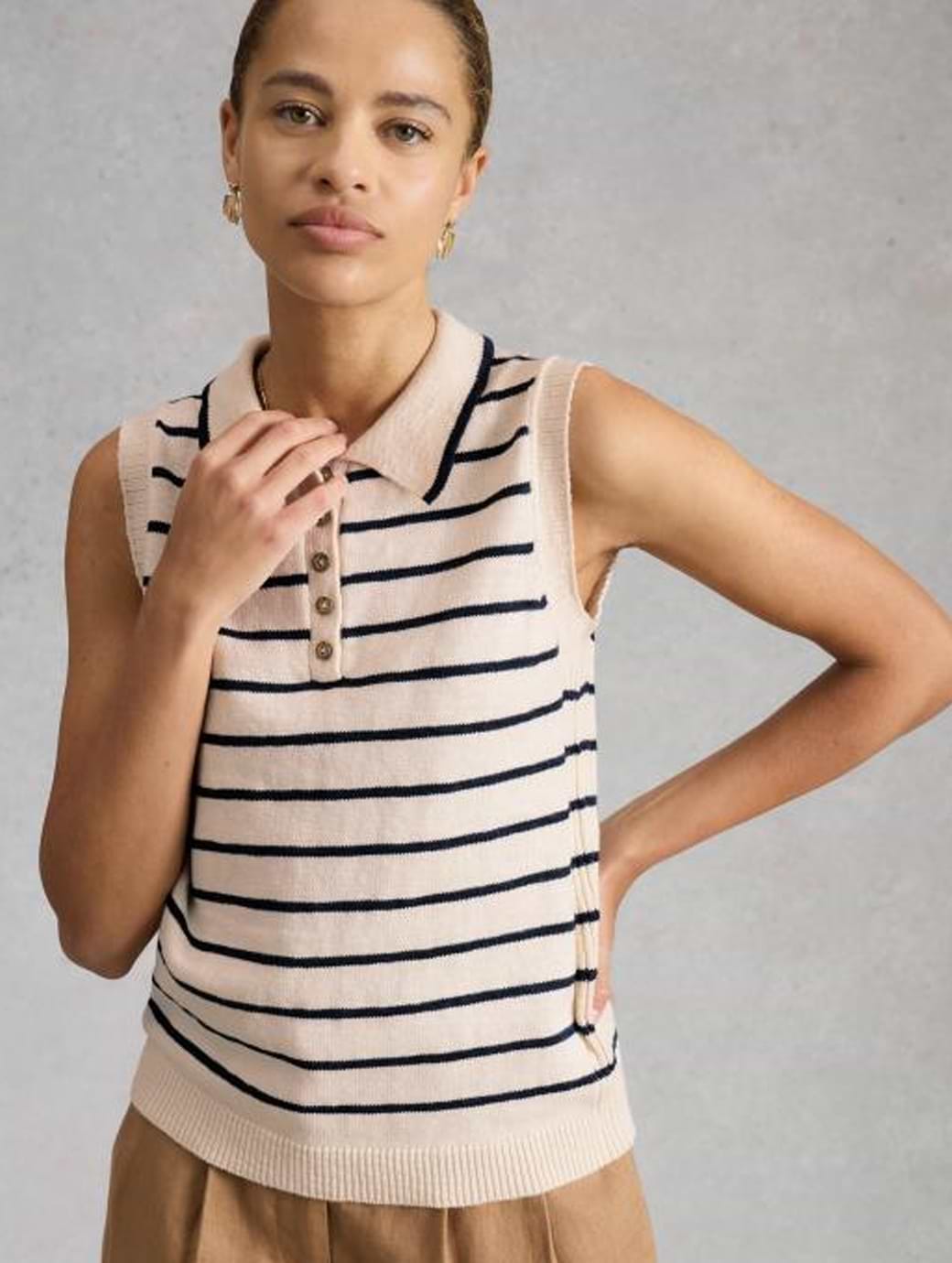 White Stuff Women's Candice Stripe Collar Vest Ivory