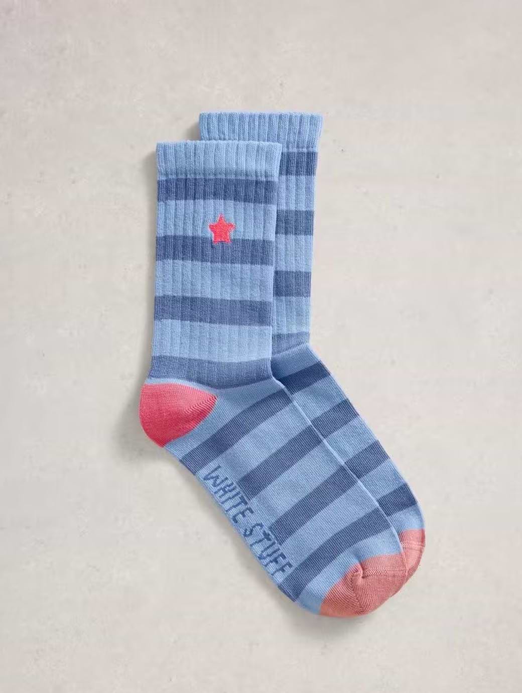 White Stuff Women's Embroidered Star Rib Sock Bright Blue