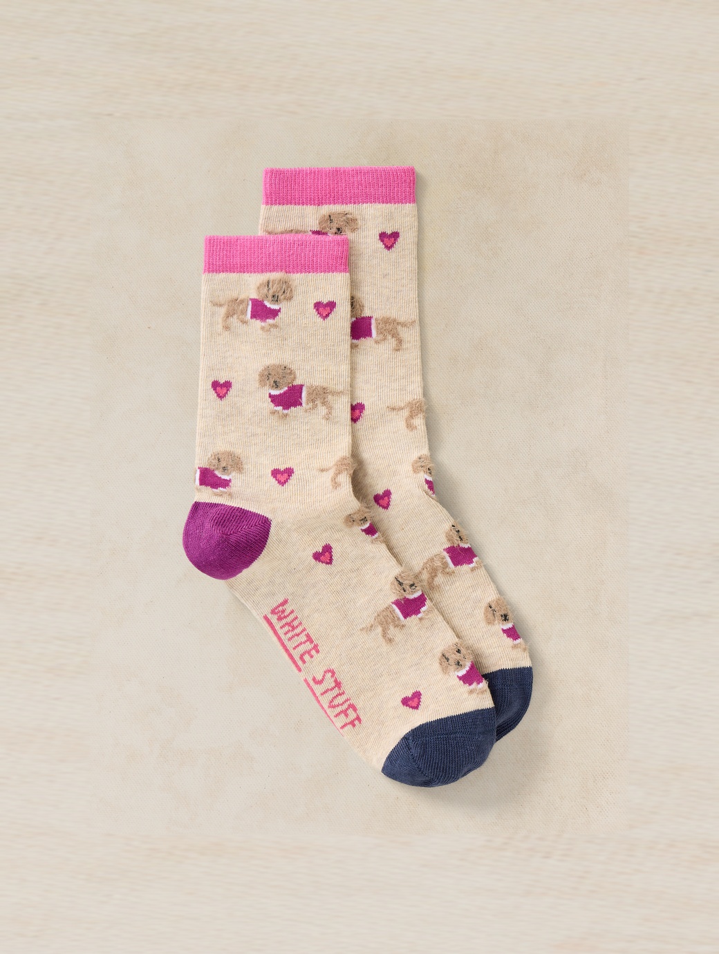 White Stuff Women's Fluffy Sausage Dog Ankle Sock Natural Multi