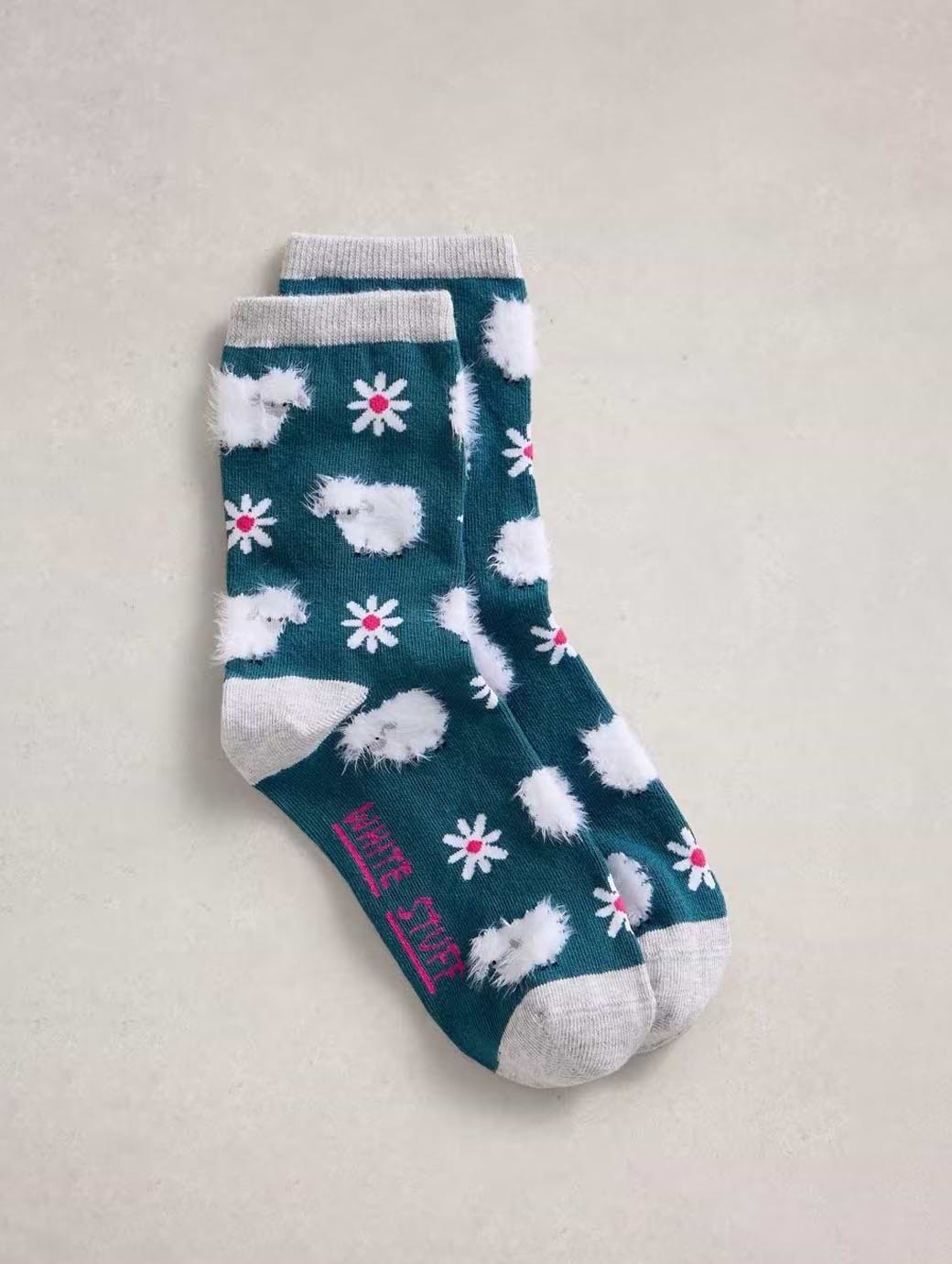 White Stuff Women's Fluffy Sheep Ankle Sock Dark Teal