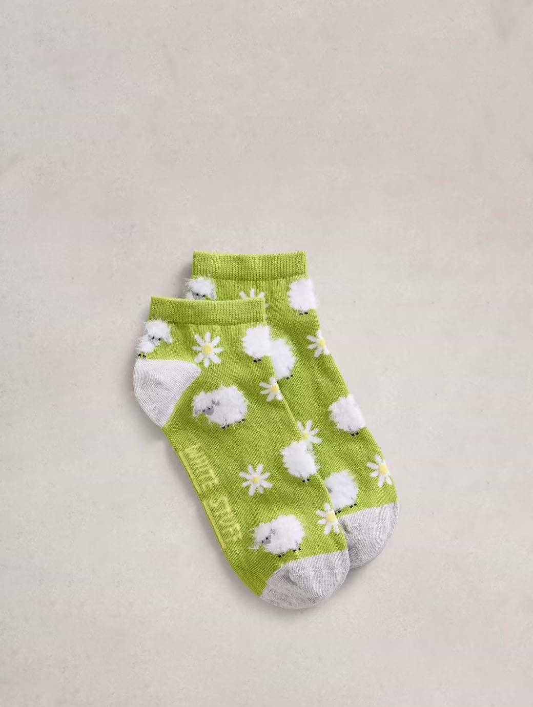 White Stuff Women's Fluffy Sheep Trainer Sock Mid Green