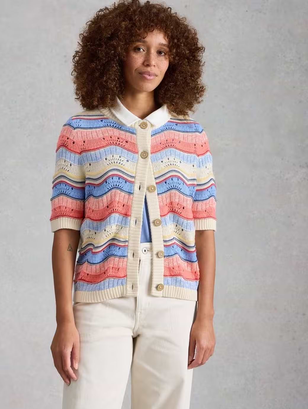 White Stuff Women's Isabella Wavy Cardi Ivory Mlt