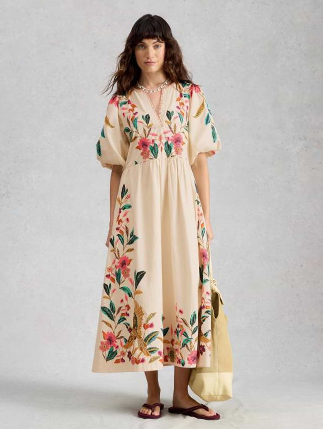 White Stuff Women's Maeve Embroidered Midi Dress Ivory