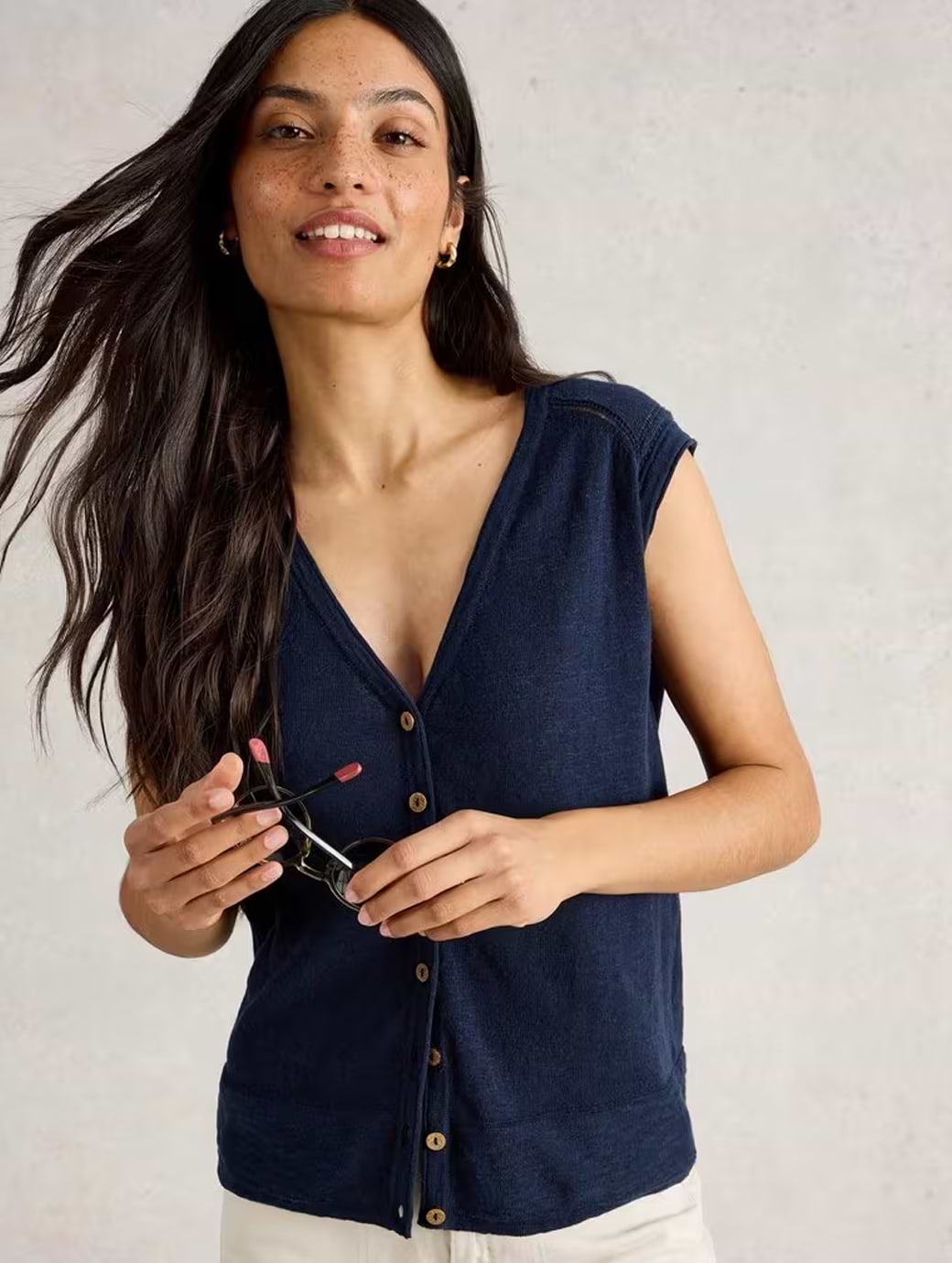 White Stuff Women's Nova Linen Blend Tank DARK NAVY