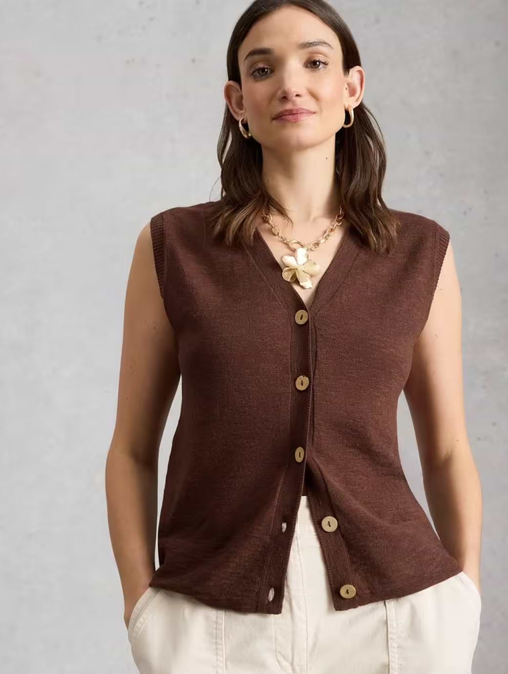 White Stuff Women's Nova Linen Blend Tank Brown