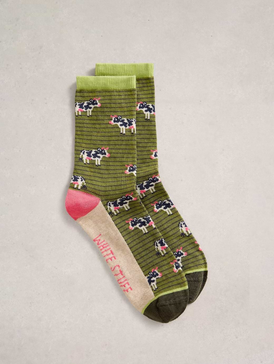 White Stuff Women's Novelty Cow Ankle Sock Green Multi