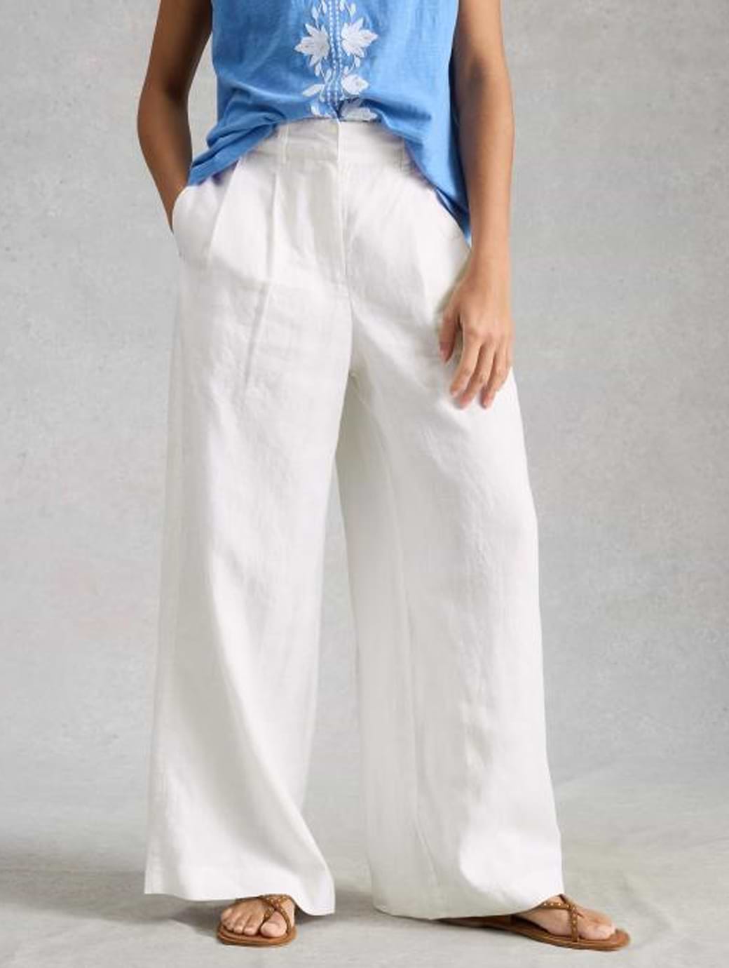 White Stuff Women's Sasha Wide Leg Linen Trousers Brilliant White