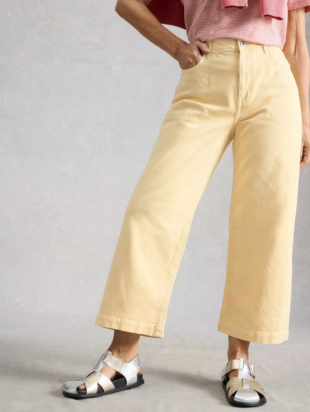 White Stuff Women's Tia Wide Leg Cropped Jeans Yellow