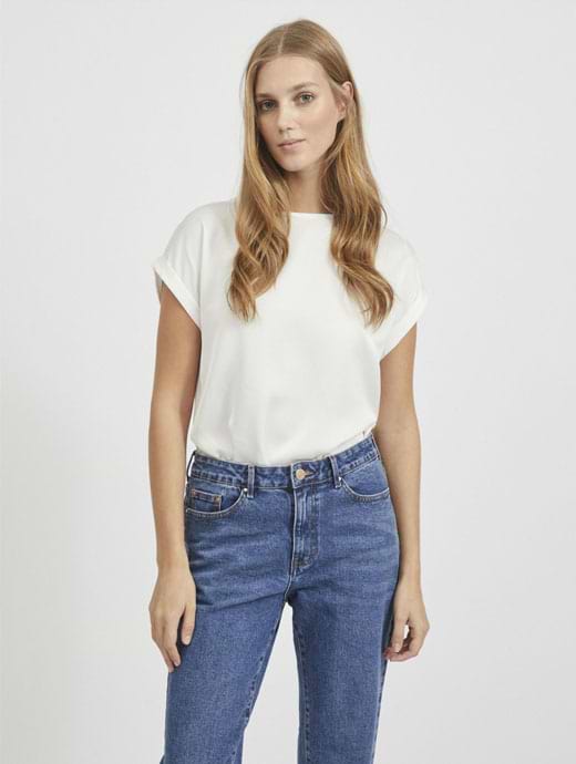 Vila Viellette Satin Top Snow White