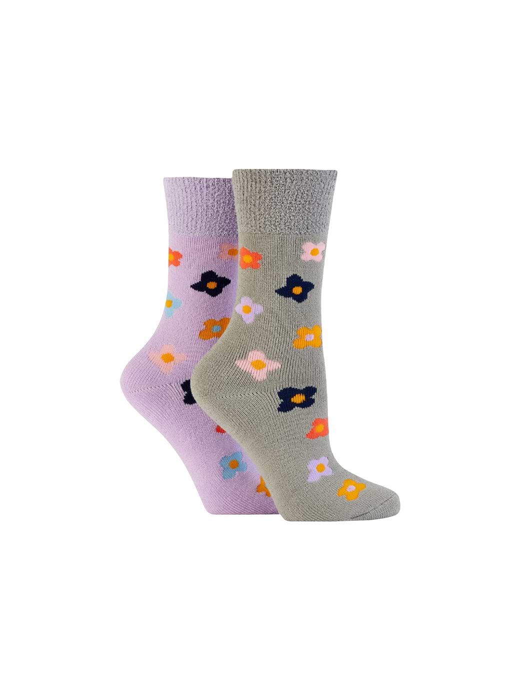 Wildfeet 2 Pack Thermal Boot Sock Grey/Lilac Flowers