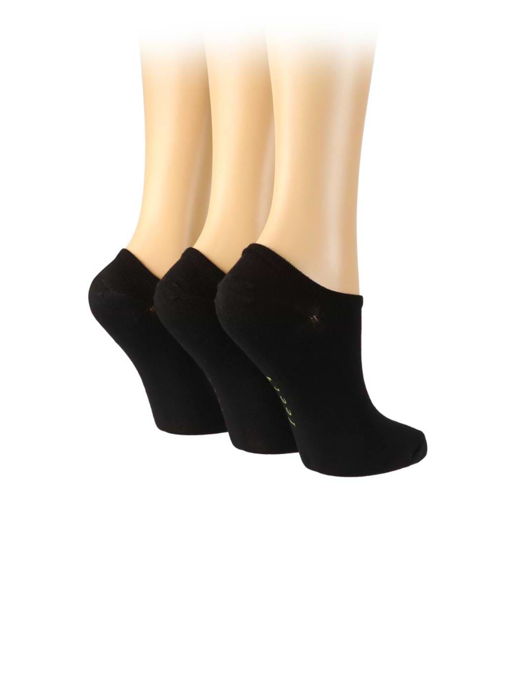 WildFeet Women's 3-Pack Trainer Socks Black With Contrast Foot Logo