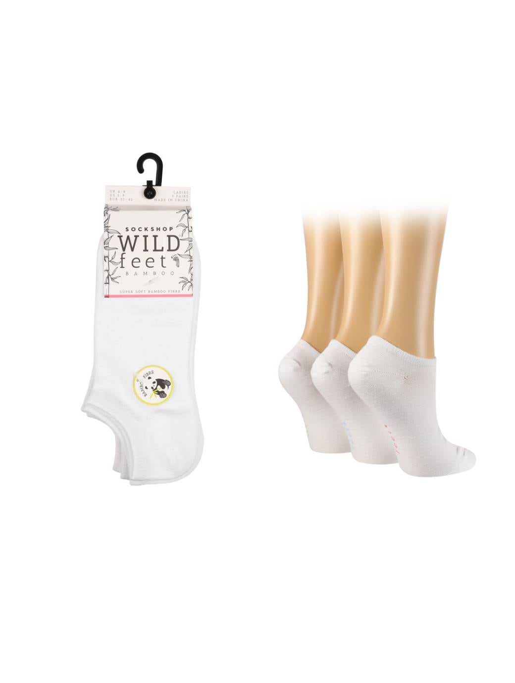 WildFeet Women's 3-Pack Trainer Socks White With Contrast Foot Logo