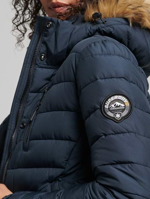 Superdry Women s Faux Fur Hood Longline Puffer Jacket Eclipse Navy
