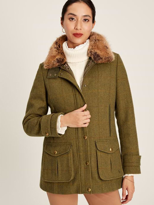 Joules Women s Field Luxe Tweed Jacket With Removable Gilet Green