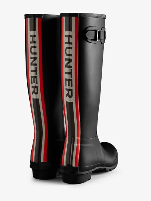 Hunter Women s Tri Colour Logo Backstrap Tall Wellington Boots Black