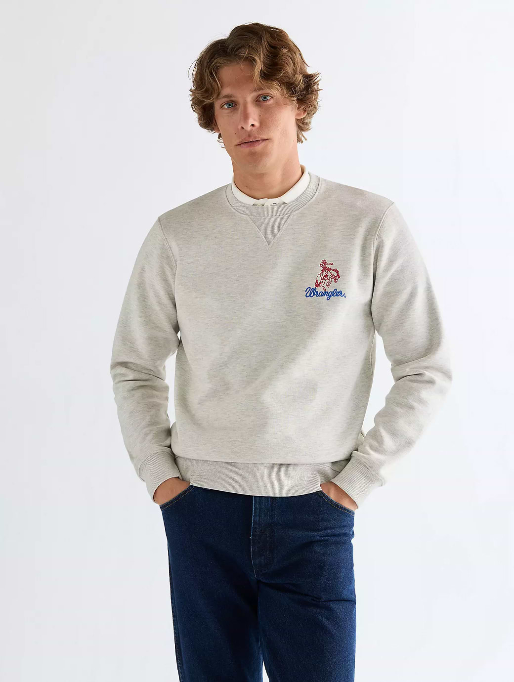 Wrangler Men's Embroidery Crew Oat Mel