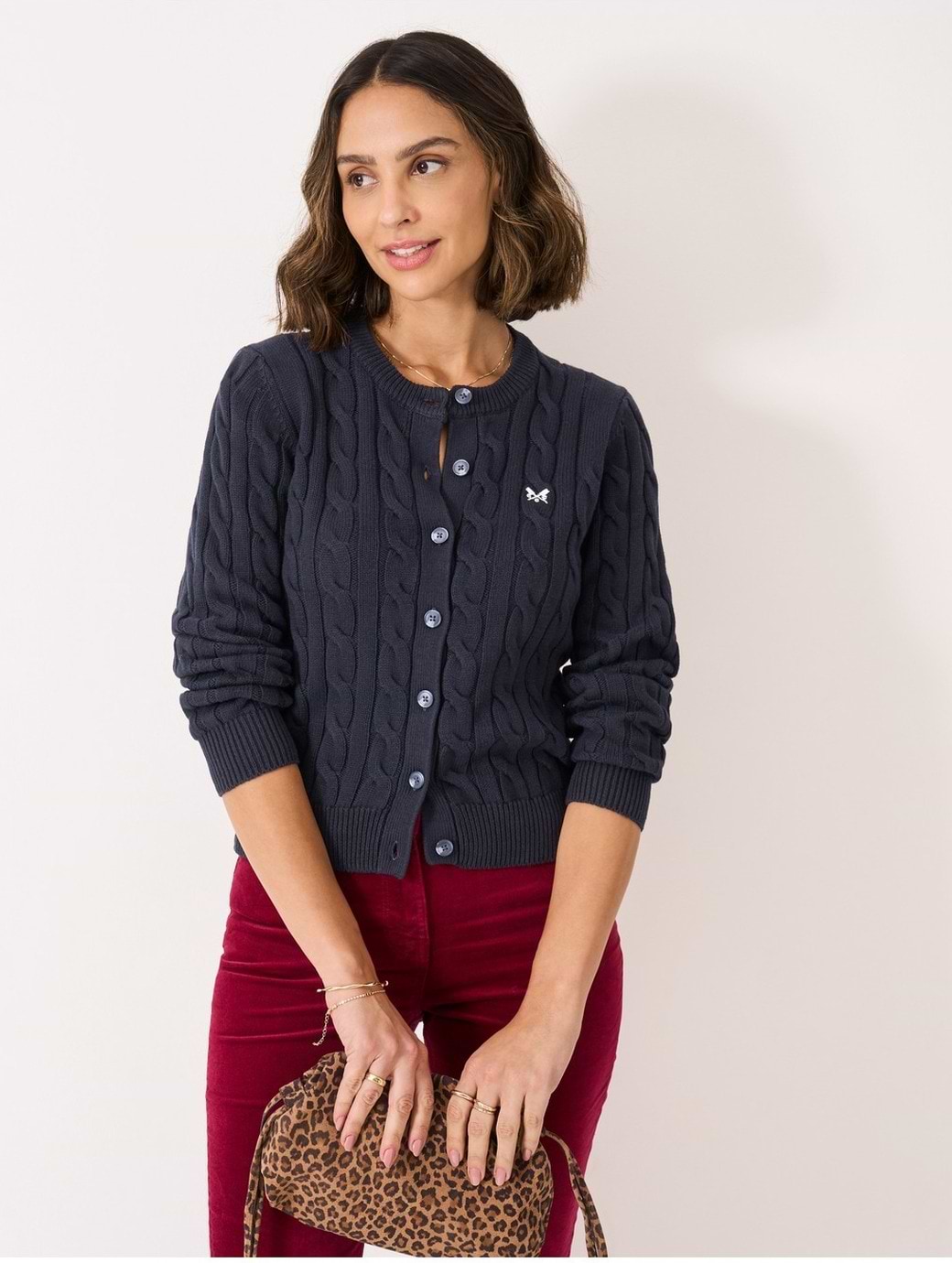 Crew Clothing Women's Summer Heritage Cable Cardigan Navy