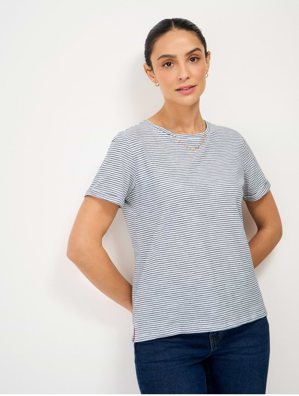 Crew Clothing Women's Perfect Stripe Crew Slub Tee White Navy