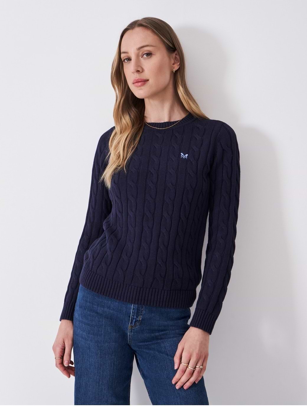 Crew Clothing Women's Heritage Chunky Cable Crew Neck Heritage Navy